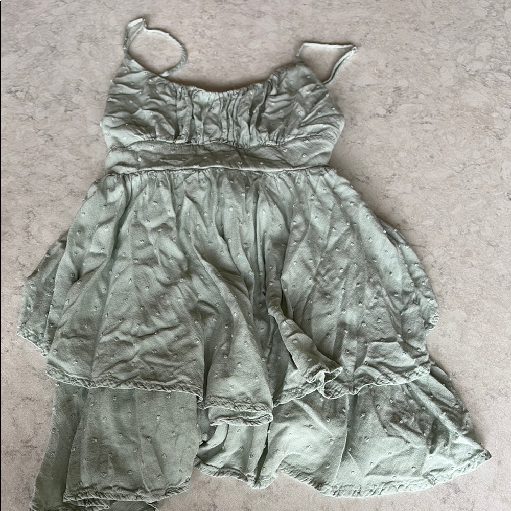 Altar'd State Green Ruched Ruffled Sundress